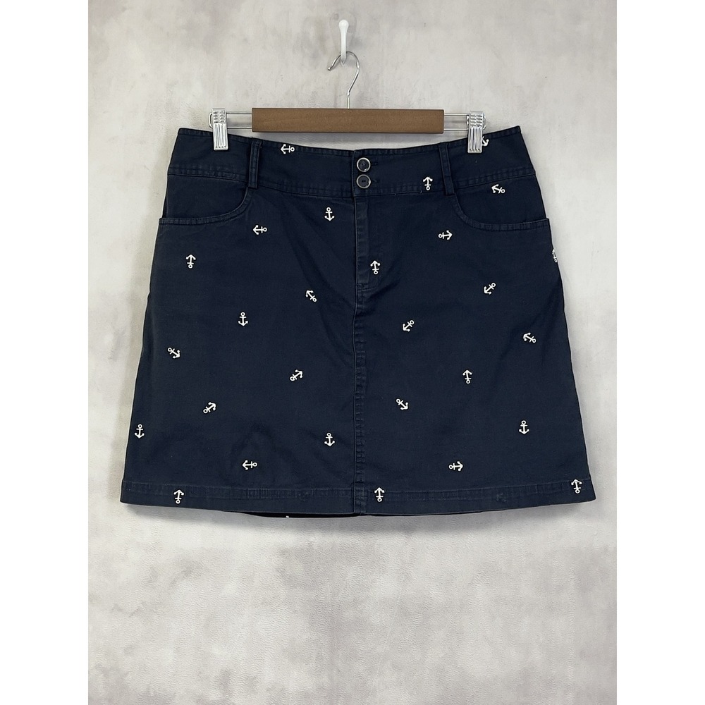 Nautical Anchor Embroidered Skirt Skort Women 10P Navy Blue Stretch Preppy Coast